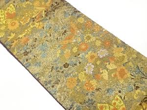 蝶・花々に向かい鳥・波模様織出し袋帯